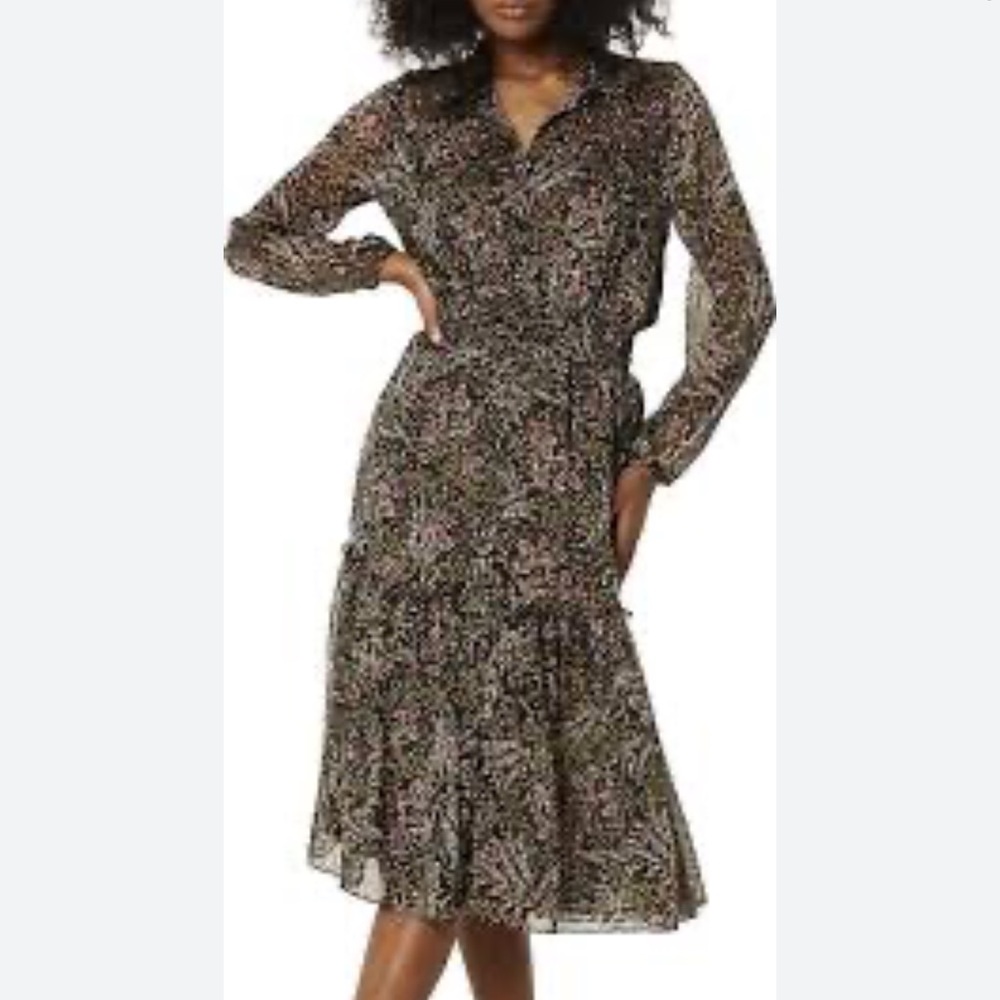 Misa dress floral print chiffon length below the knee style with ruffle trim XS